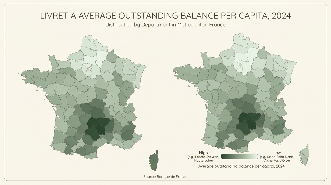 Cartographie de l'encours moyen du Livret A par département français en 2024