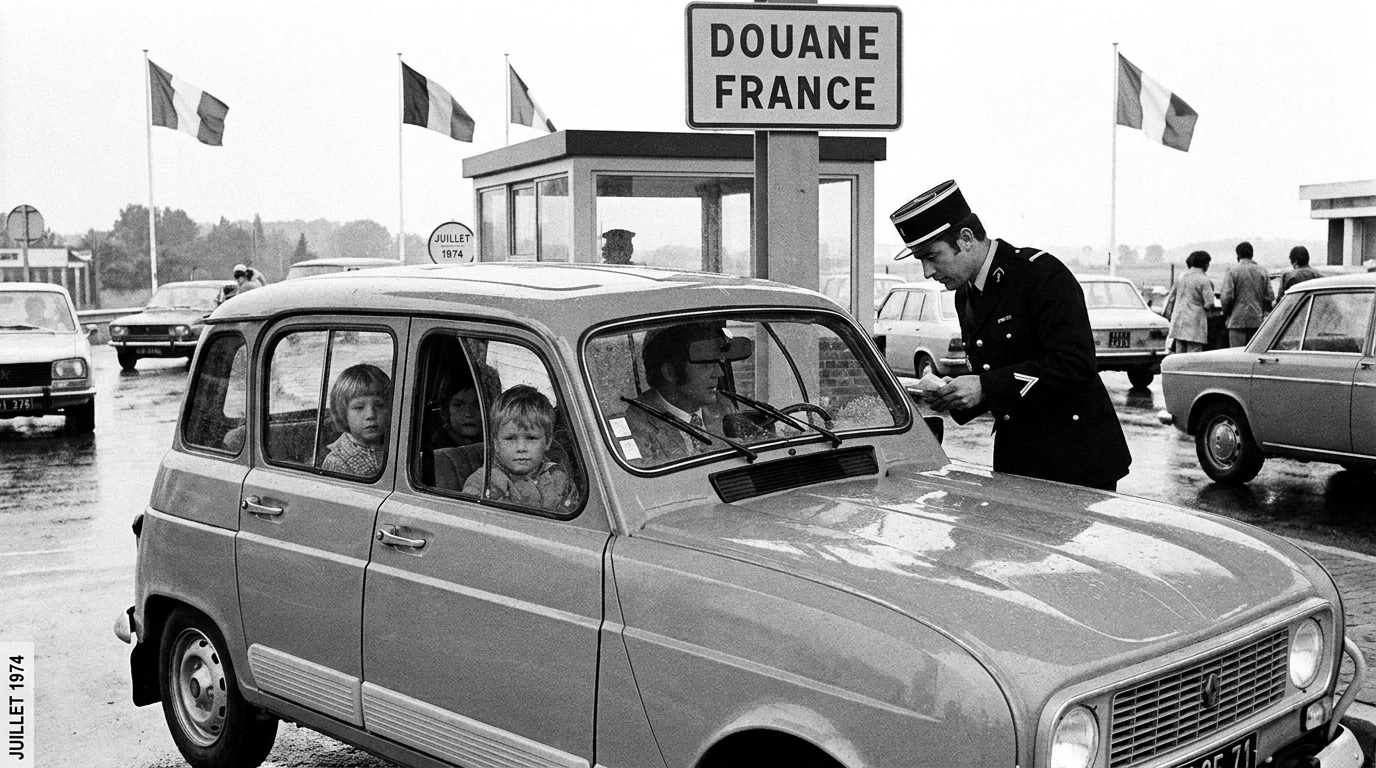 Famille française à un poste-frontière européen, années 1970