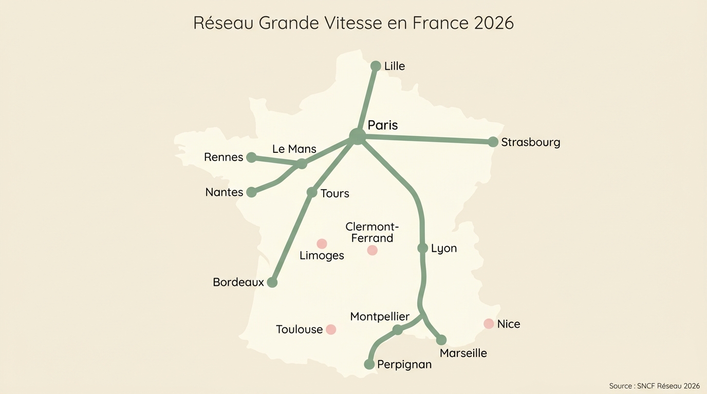 Carte du réseau LGV français en 2026