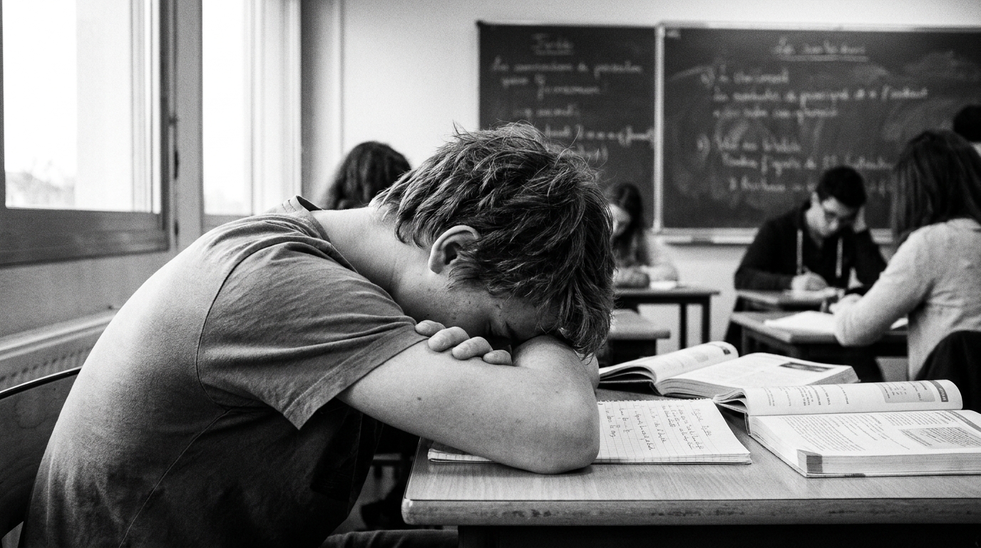Un adolescent endormi en cours dans un lycée français
